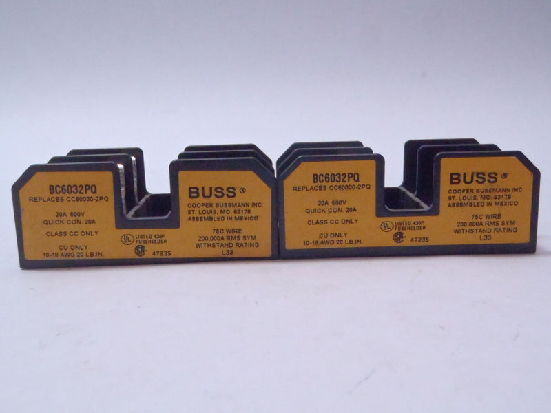 BUSS BC6032PQ Fuse Holder 2P 600V 30A Block w/Pressure Plt & QC - Maverick Industrial Sales