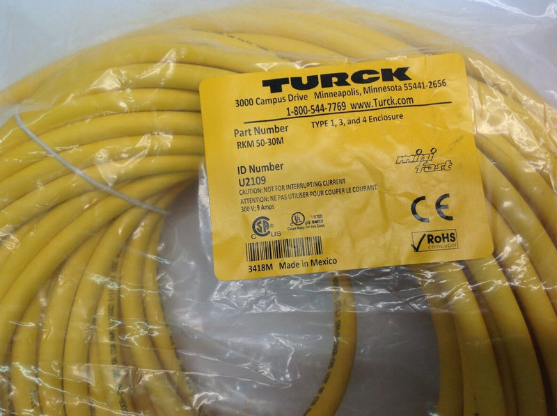 Turck RKM 50-30M Minifast Molded Cordset U2109, 5 Pin - Maverick Industrial Sales