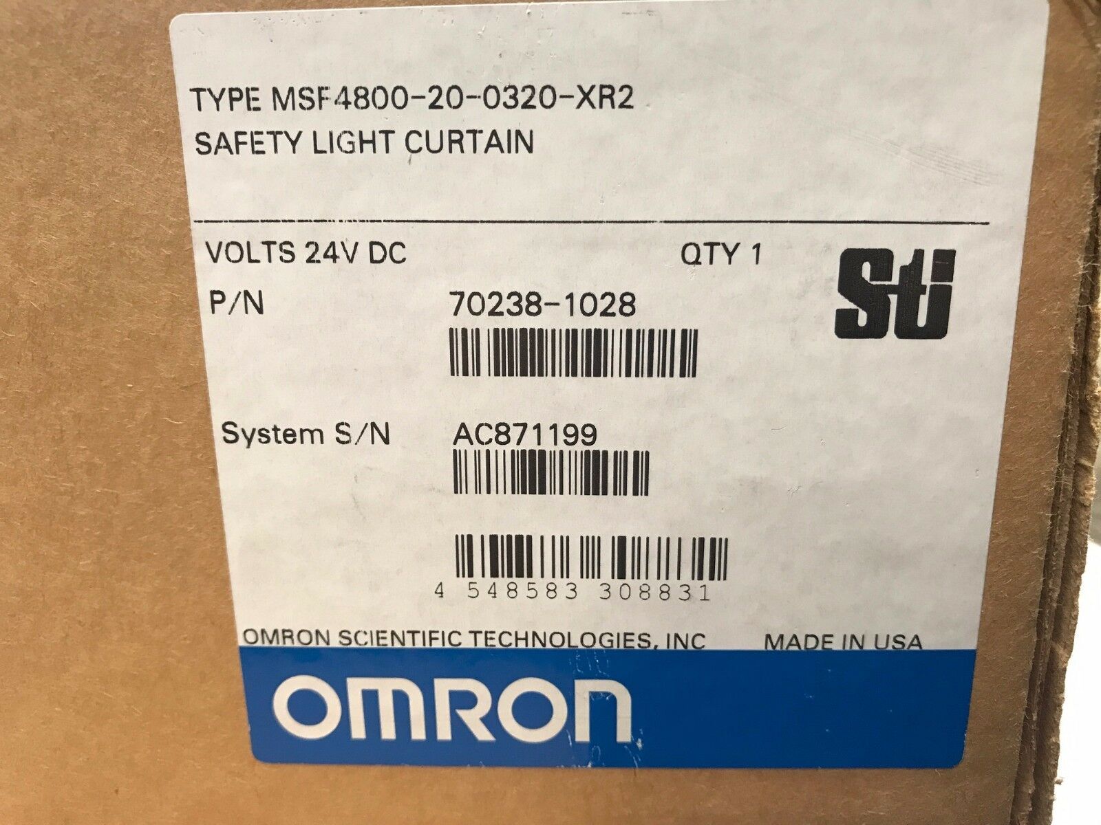 Omron Scientific STI Light Safety Curtain Set MSF4800-20-0320-XR2 70238-1028 - Maverick Industrial Sales