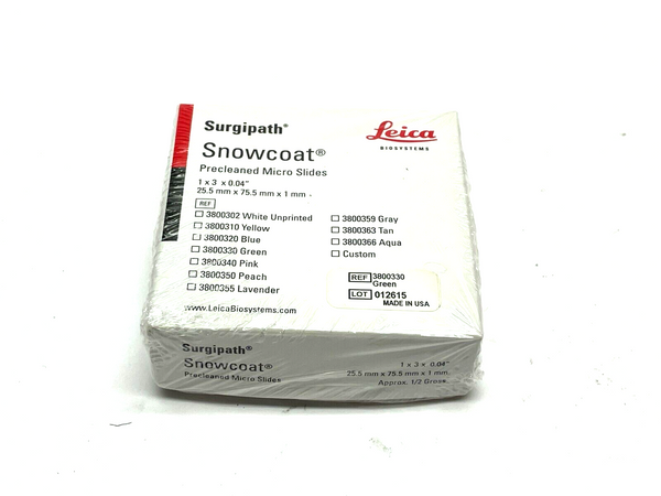 Leica Surgipath Snowcoat 3800330 Green Precleaned Micro Slides 1/2 Gross - Maverick Industrial Sales