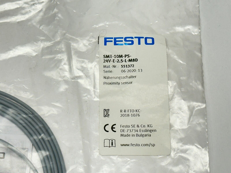 Festo SMT-10M-PS-24V-E-2.5-L-M8D Proximity Sensor T-Slot M8 Male 3-Pin 551372 - Maverick Industrial Sales