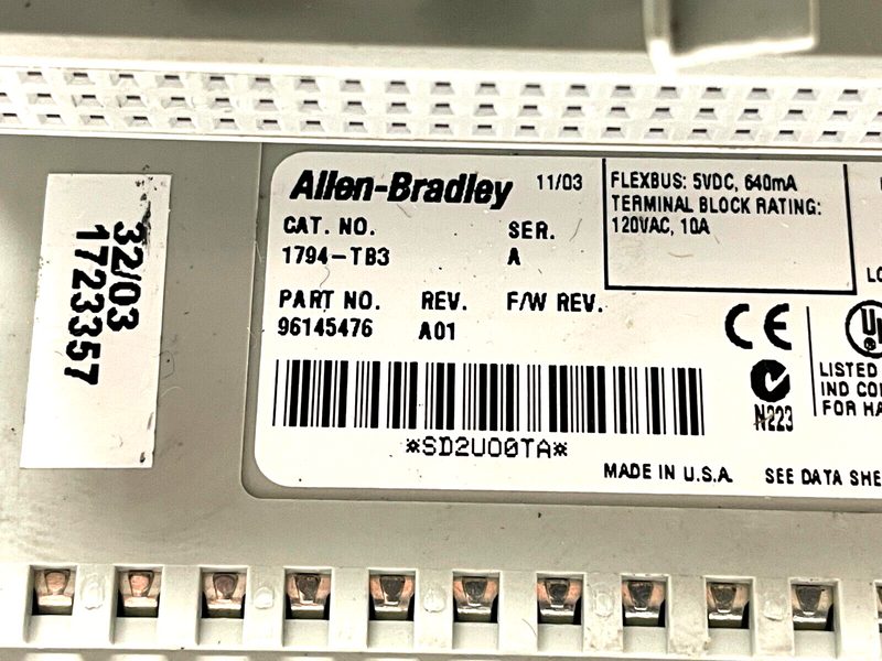 Allen Bradley 1794-TB3 Ser. A Terminal Base w/ 1794-OB16 Ser. A Output Module - Maverick Industrial Sales