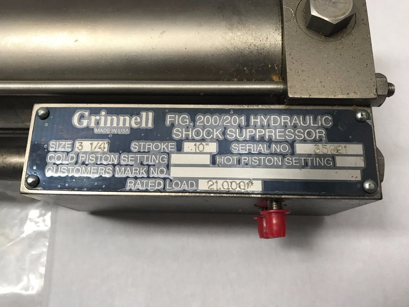 Grinnell Fig. 200/201 Hydraulic Shock Suppressor Size 3-1/4" 10" Stroke - Maverick Industrial Sales