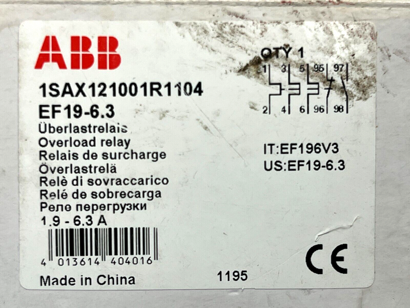 ABB EF19-6.3 Electronic Overload Relay 1SAX121001R1104 - Maverick Industrial Sales