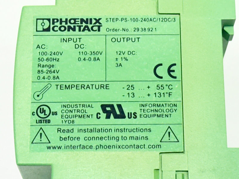 Phoenix Contact STEP-PS-100-240AC/12DC/3 DIN Rail Power Supply 2938921 - Maverick Industrial Sales