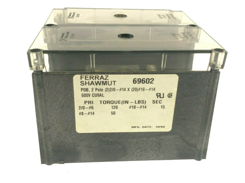 Ferraz Shawmut 69602 2-Pole Power Distribution Block w/ Front Cover 600VAC 350A - Maverick Industrial Sales