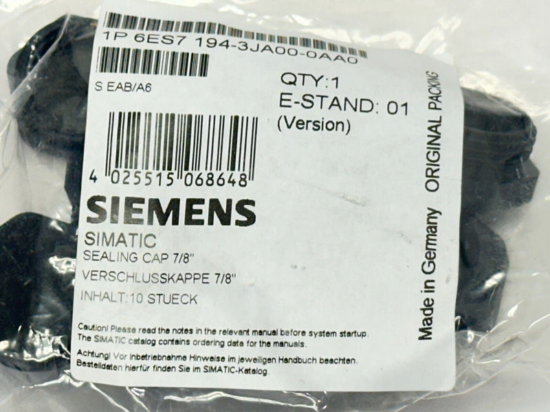 Siemens 6ES7-194-3JA00-0AA0 Simatic Sealing Cap 7/8" PKG OF 10 - Maverick Industrial Sales