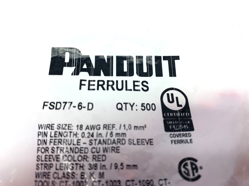 Panduit FSD77-6-D Ferrules 18 AWG REF PACK OF 500 - Maverick Industrial Sales
