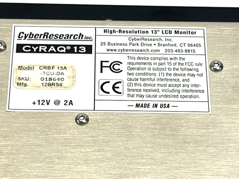 Cyber Research CRBF 13A-TCU-DA CYRAQ 13 High Resolution 13" LCD Touch Monitor - Maverick Industrial Sales