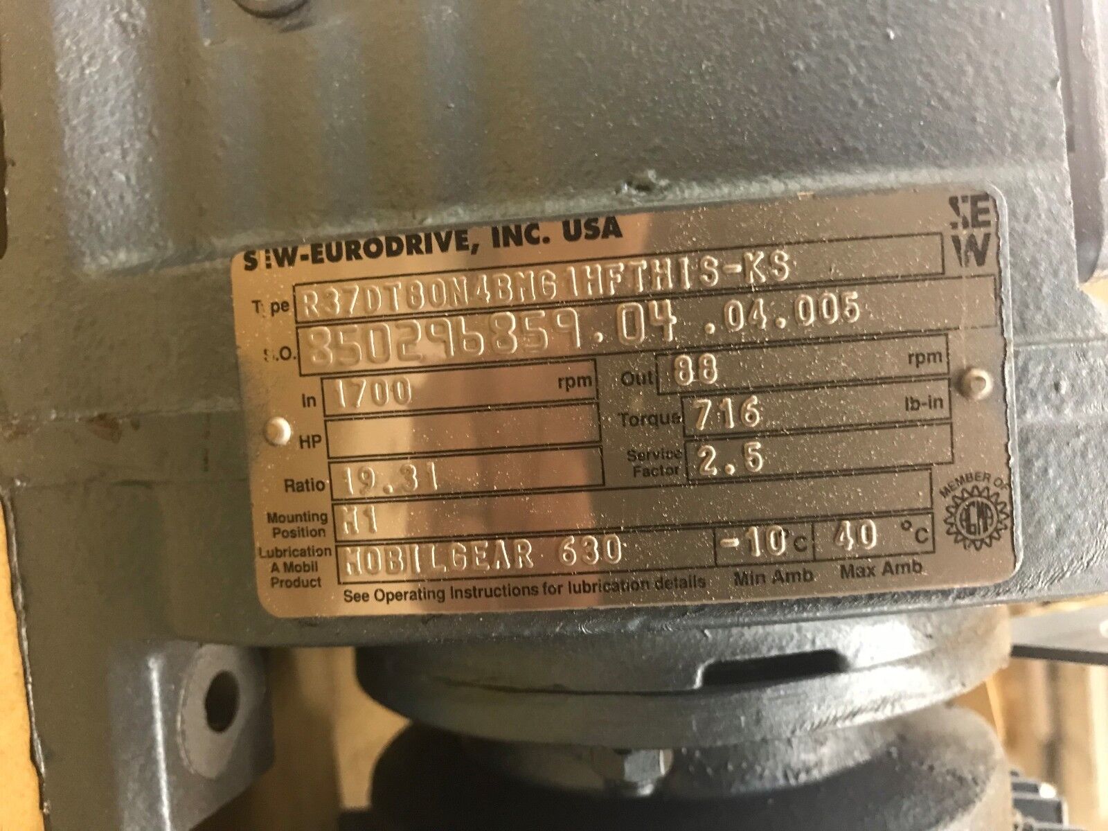 SEW-Eurodrive DFT80N4BMG1HIS-KS 1HP 1700RPM Motor & R37DT80N4BMG1HFTHIS-KS - Maverick Industrial Sales