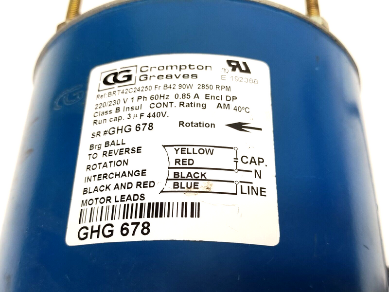 Crompton Greaves BRT42C24250 Motor 220/230V 1PH 90W 2850 RPM - Maverick Industrial Sales