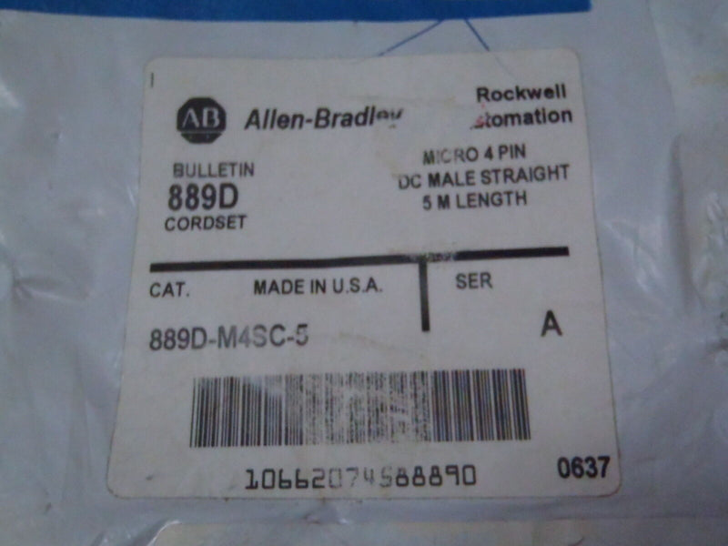 Allen Bradley 889D-M4SC-5 SER A DC Male STR MICRO 4 PIN Cable 5M - Maverick Industrial Sales