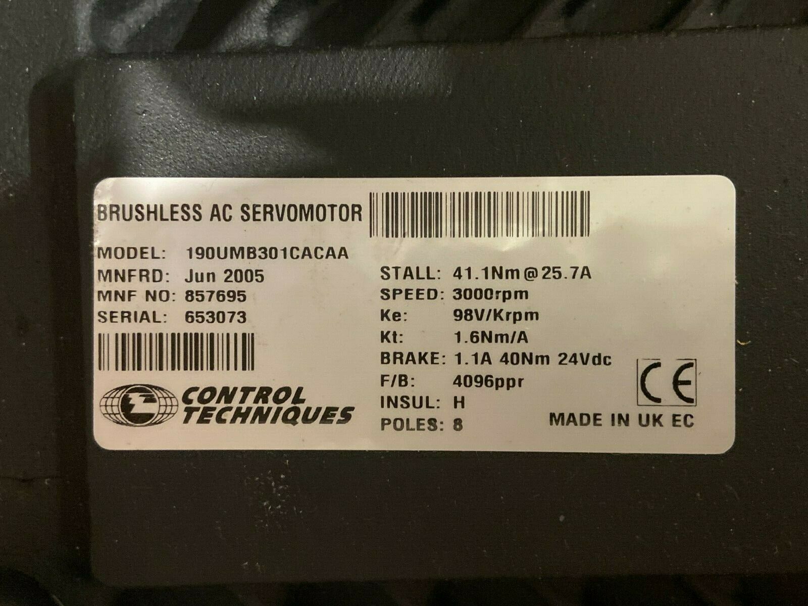 Control Techniques 190UMB301CACAA Brushless AC Servo Motor 3000 RPM - Maverick Industrial Sales