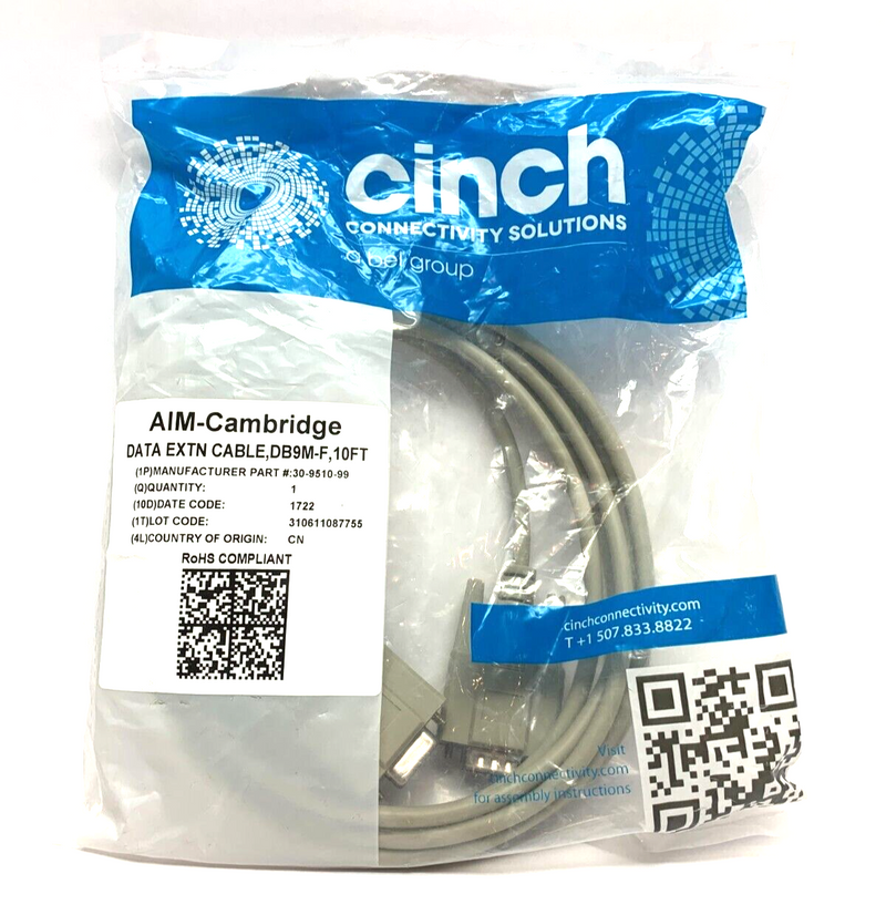 Cinch 30-9510-99 Data Extension Cable DB9M-F 10ft - Maverick Industrial Sales