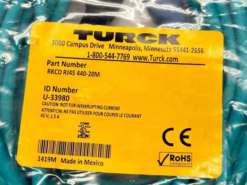Turck RKCD RJ45 440-20M Ethernet Cordset Female M12 4-Pin - RJ45 20m U-33980 - Maverick Industrial Sales