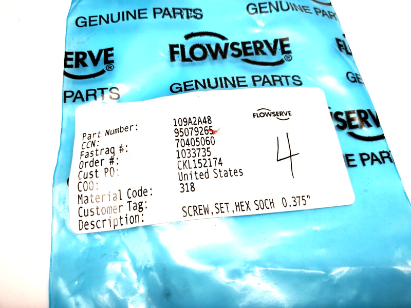Flowserve 109A2A48 Hex Socket Head Set Screw SOCH 0.375" 95079265 LOT OF 4 - Maverick Industrial Sales