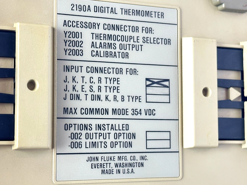Fluke 2190A Digital Thermometer J, K, T, C, R Type Input Connector - Maverick Industrial Sales