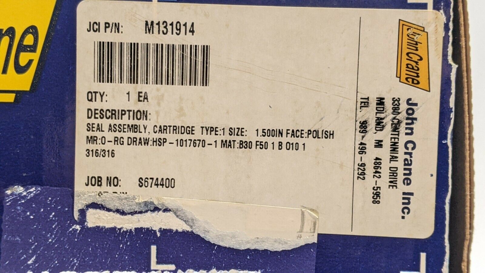 John Crane M131914 Seal Assembly Cartridge Type 1, 1.500 Face Polish - Maverick Industrial Sales