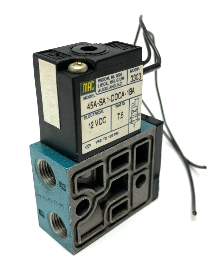 Mac Valves 45A-SA1-DDCA-1BA Solenoid Valve 2-Port 12VDC 7.5W - Maverick Industrial Sales