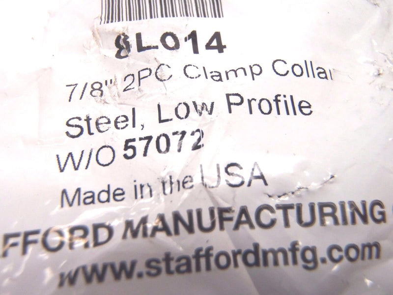 Stafford 8L014 Low Profile Steel 7/8" Inch 2 PC Clamp Collar W/O 57072 - Maverick Industrial Sales