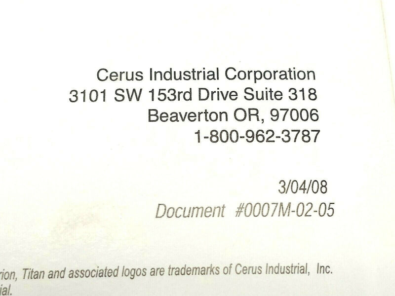 Cerus 0007M-02-05 Titan GS Series Installation, Operation, & Maintenance Manual - Maverick Industrial Sales