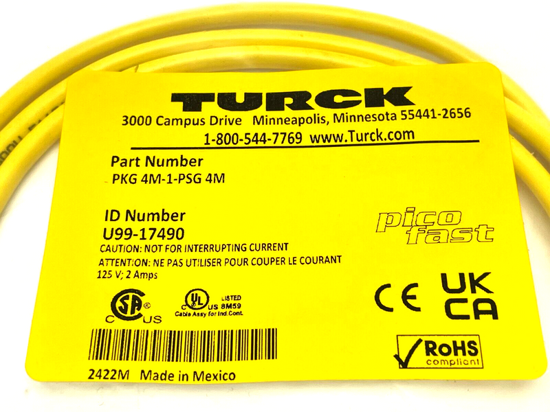 Turck 4M-1-PSG 4M Actuator and Sensor Cordset 1m Length U99-17490 - Maverick Industrial Sales