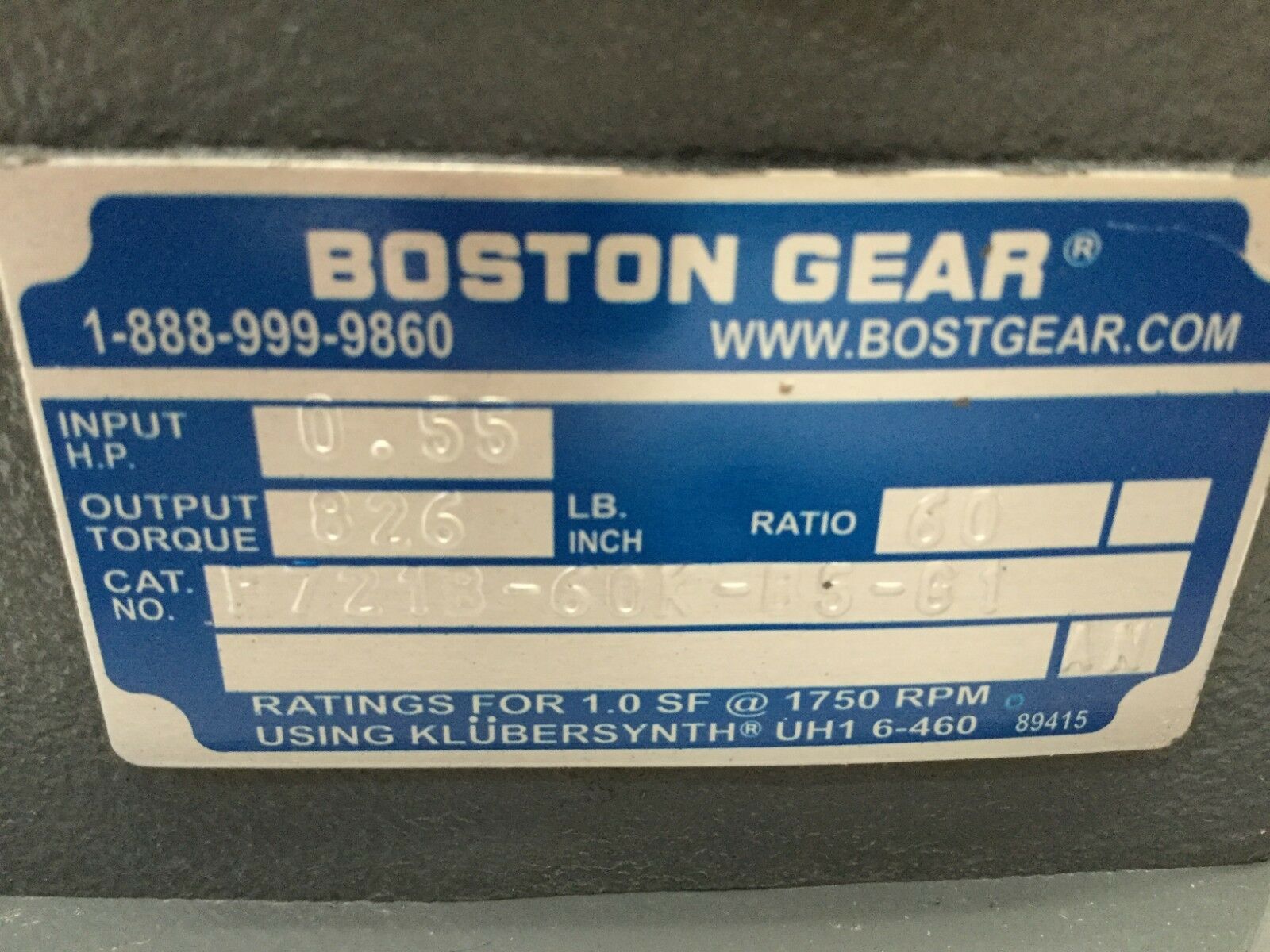 Boston Gear F721B-60K-B5-G1 Speed Reducer Left Hand 0.55 Input HP - Maverick Industrial Sales
