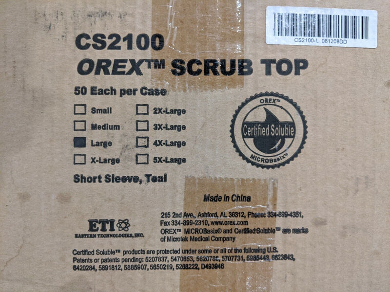 Orex CS2100-L Large Scrub Top Short Sleeve Teal BOX OF 50 - Maverick Industrial Sales