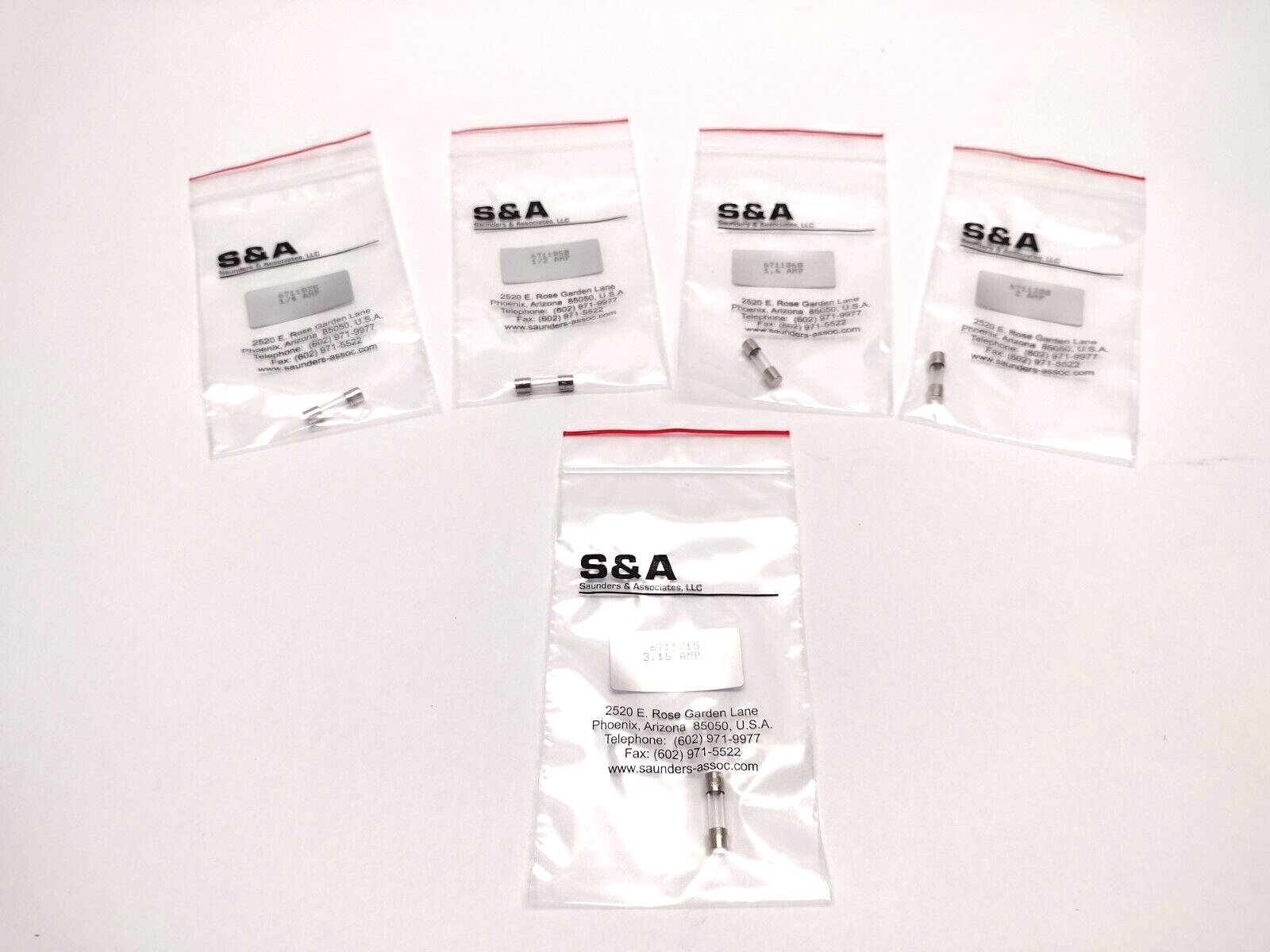 Saunders and Associates  4220 Chamber Fuse Set 0.25A, 0.5A, 1.6A, 2A, 3.15A - Maverick Industrial Sales