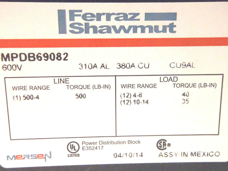 Ferraz Shawmut MPDB69082 600V Power Distribution Block E352417 2 Pole - Maverick Industrial Sales