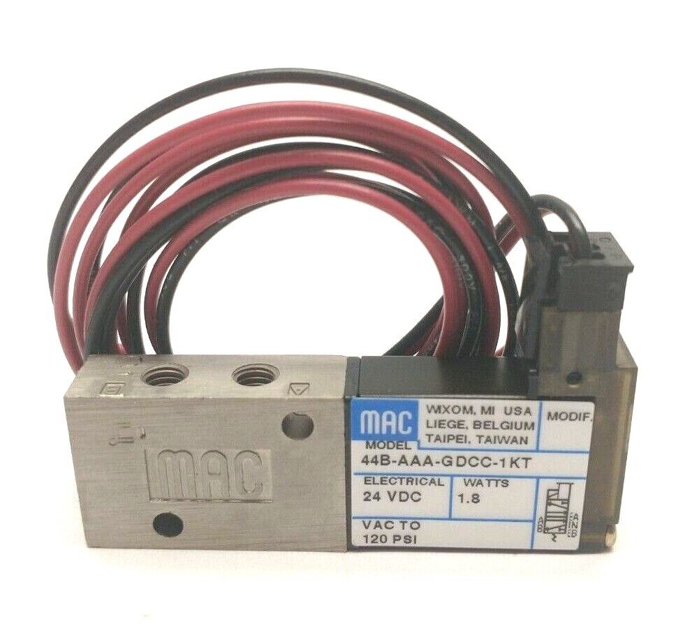 MAC Valves 44B-AAA-GDCC-1KT Solenoid Operated 4-Way Poppet Valve 24V 10-32 Ports - Maverick Industrial Sales