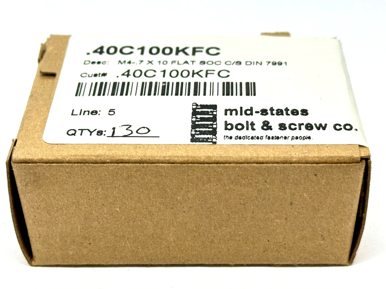 .40C100KFC | Mid-States Bolt & Screw M4-.7 X 10 Flat Sock Cap Screw LOT OF 130 - New - Maverick Industrial Sales