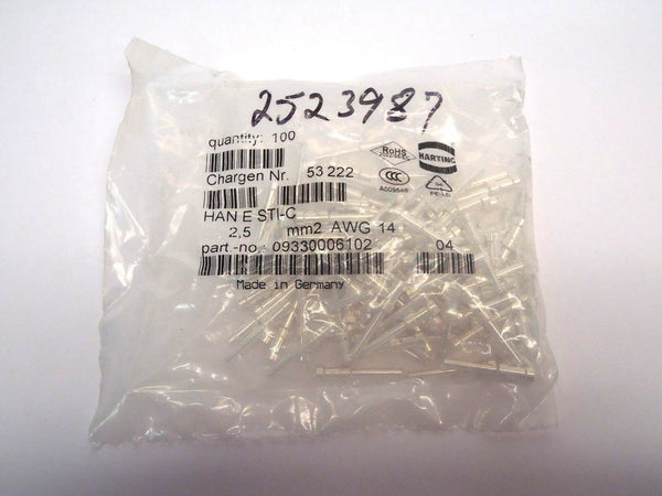 Pack of (100) Harting 9330006102 Heavy Duty Connector Contacts HAN E STI-C - Maverick Industrial Sales