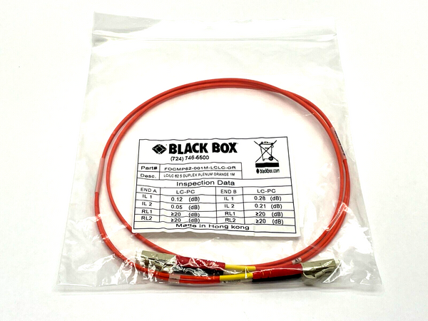 Black Box FOCMP62-001M-LCLC-OR Duplex Patch Cable 1m Length - Maverick Industrial Sales