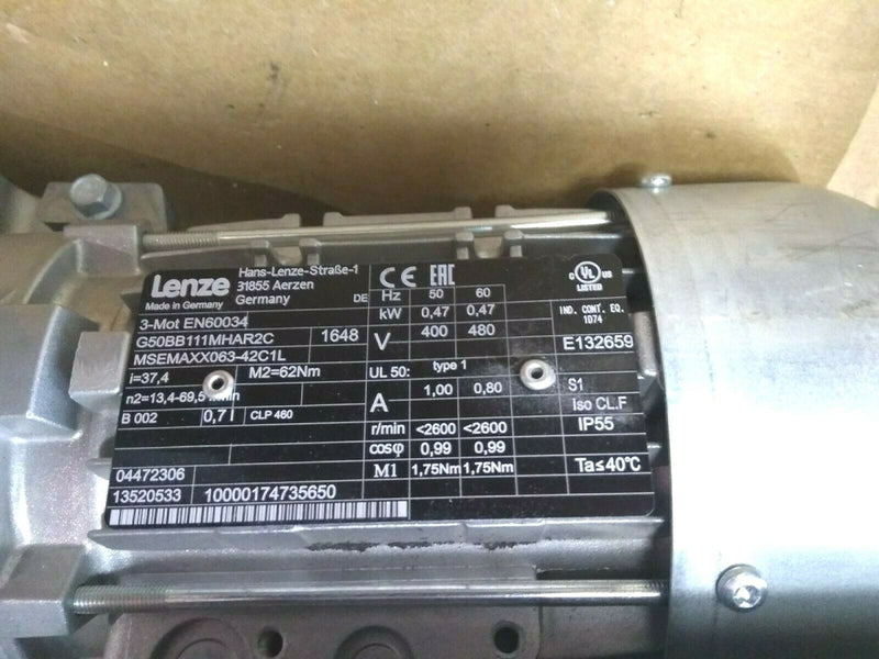 Lenze G50BB111MHAR2C MSEMAXX063-42C1L Gearmotor 3-MOT EN60034 - Maverick Industrial Sales
