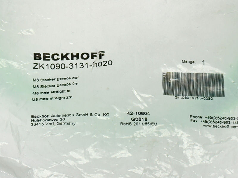 Beckhoff ZK1090-3131-0020 EtherCAT Cable Male M8 - Male M8 2m - Maverick Industrial Sales