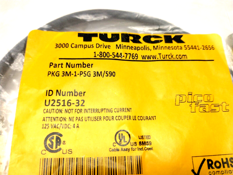 Turck PKG 3M-1-PSG 3M/S90 Actuator & Sensor Cordset M8 3-Pin M To F 1m U2516-32 - Maverick Industrial Sales