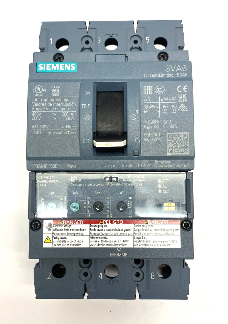 Siemens 3VA6160-0HN31-0AA0 Molded Case Circuit Breaker 3-Pole 600V Max - Maverick Industrial Sales