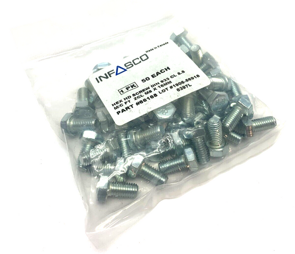 Infasco 66168 Hex Head Screw DIN 933 CL 8.8 ZCL M8x16MM PACK OF 50 - Maverick Industrial Sales