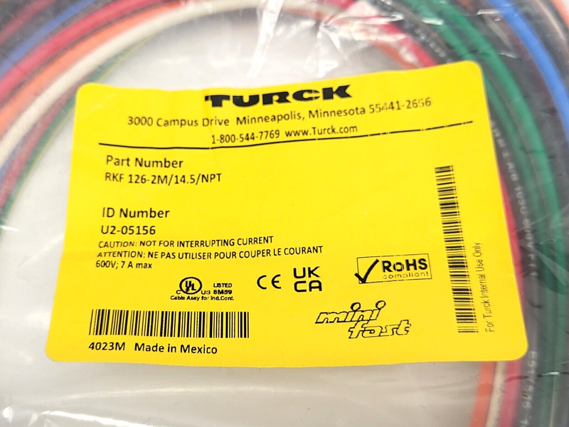 Turck RKF 126-2M/14.5/NPT Female Receptacle Single Ended Cordset U2-05156 - Maverick Industrial Sales