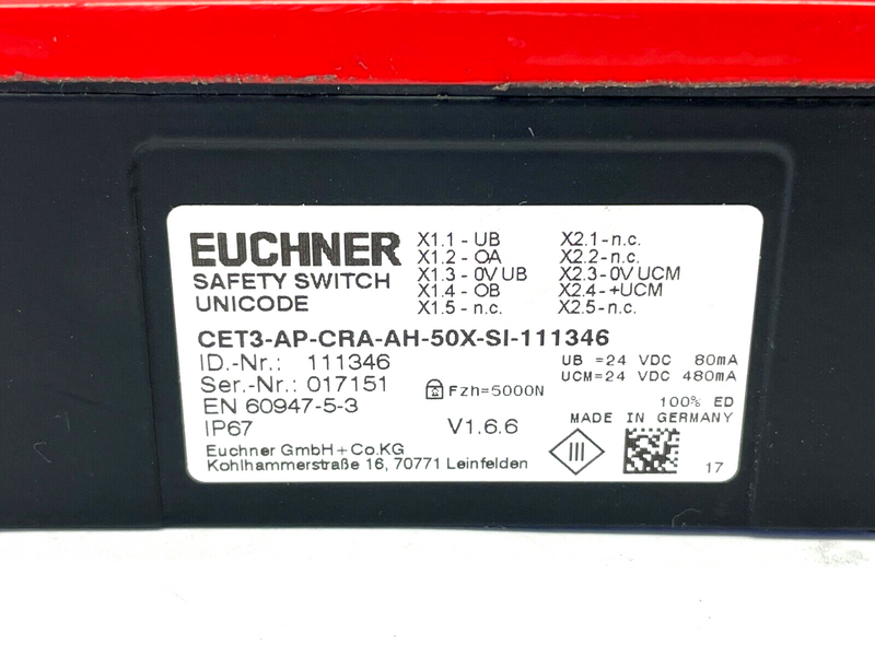 Euchner CET3-AP-CRA-AH-50X-SI-111346 Non-Contact Safety Switch 111346 - Maverick Industrial Sales