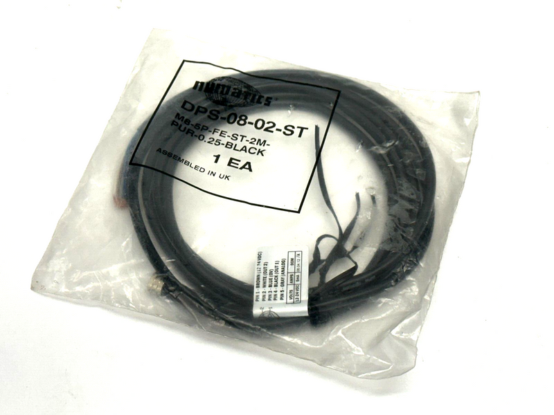 NUMATICS DPS-08-02-ST Cable M6-5P-FE-ST-2M-PUR-0.25-BLACK - Maverick Industrial Sales