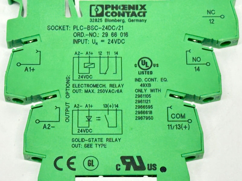 Phoenix Contact PLC-BSC-24DC/21 Relay Base 2966016 w/ 2961105 Relays LOT OF 2 - Maverick Industrial Sales