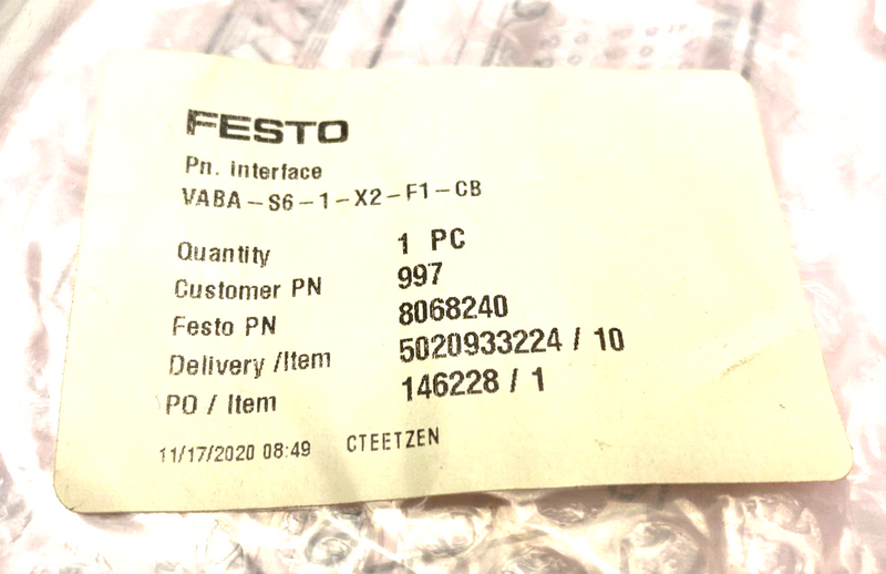 Festo VABA-S6-1-X2-F1-CB Pneumatic Interface 8068240 - Maverick Industrial Sales