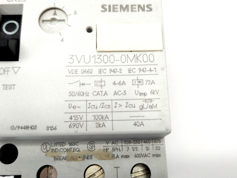 Siemens 3VU1300-0MK00 Motor Protection Circuit Breaker - Maverick Industrial Sales