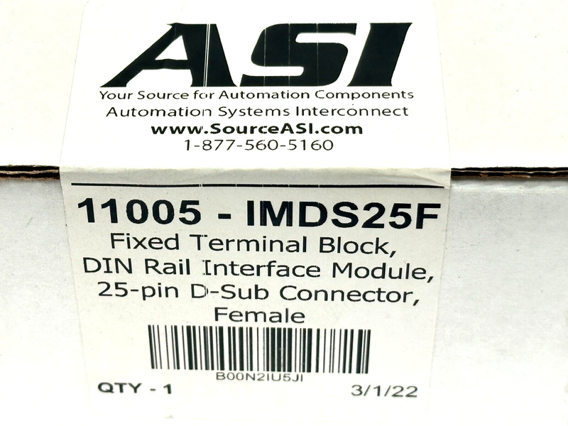 ASI 11005-IMDS25F Fixed Terminal Block DIN Rail Interface Module 25-Pin D-Sub F - Maverick Industrial Sales